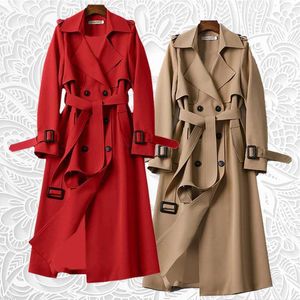 Trench-Coat Femme Nouveau 2022 Printemps Automne Trench-Coat Femme Nouveau Coréen Double Boutonnage Mi Long Femmes Trench-Coat Pardessus Coupe-Vent Femme