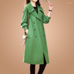 Dames Trench Coats Office Lady Long Women Spring Herfst knop Solid Color Wind Breaker Fashion Turndown Collar Work Overcoat H55