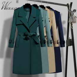 Trench da donna Office Lady Fusciacche Trench lunghi da donna Primavera monopetto foderato Tinta unita Giacca a vento Moda colletto rovesciato Cappotto da lavoro 230808