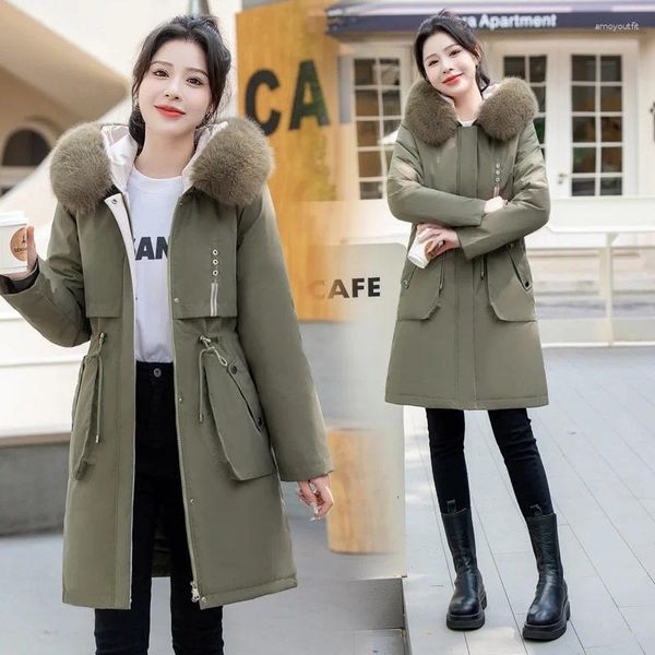 Trench Coats Femme surdimensionné 6xl Parka détachable One Piece Trois Portez une robe de coton à la mode moyenne