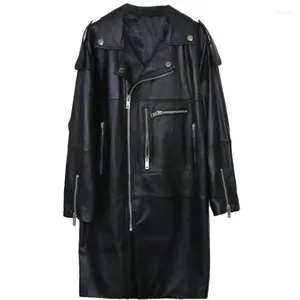 Trenchs de femmes surdimensionnés noirs longs veste en cuir pour femmes manteau à manches