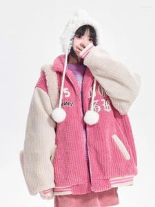 Trenchs pour femmes surdimensionnés en laine d'agneau manteau rembourré en vrac veste d'uniforme de baseball Y2k hiver américain rétro brodé cardigan parka