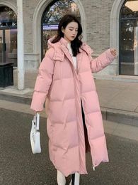 Casacos de trincheira femininos oversized longo casaco mulheres inverno para baixo jaqueta de algodão feminino moda coreana acolchoado casaco com capuz casual grosso quente