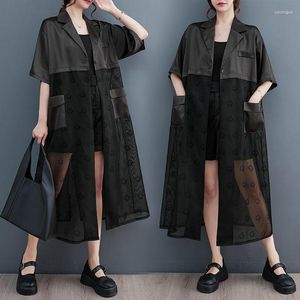 Trench Coats Shatir surdimensionné châle 2023 Été coréen mode Versatile épissé cardigan cardigan manteau solaire Slim Windbreker Z2413