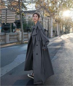 Trenchs de femmes manteaux surdimensionnés x-longs manteau ample de style coréen double boutonnage ceinturé dame manteau coupe-vent automne hiver