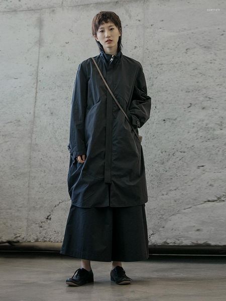 Trench Femme Owen Seak Femme Coton Parker High Street Style Vêtements Hiver Dust Windbreaker Noir