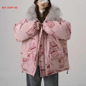 Trenchs de femmes Parka Femmes Coton Rembourré Veste Fourrure À Capuche Hiver Chaud Épais Vestes Outwear Hip Hop Col Doux Kawaii Oversize Manteau