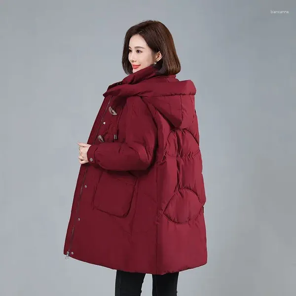 Trenchs de femmes Parka Femmes Collection de mode d'hiver Bouton de corne Vêtements de neige Vestes chaudes Solide Long manteau Jaqueta Feminina