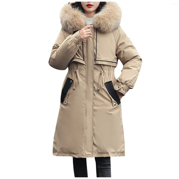 Capas de zanja para mujeres Chaqueta Parkas Fashion Color sólido Down Algodón de manga larga hasta la rodilla más terciopelo.