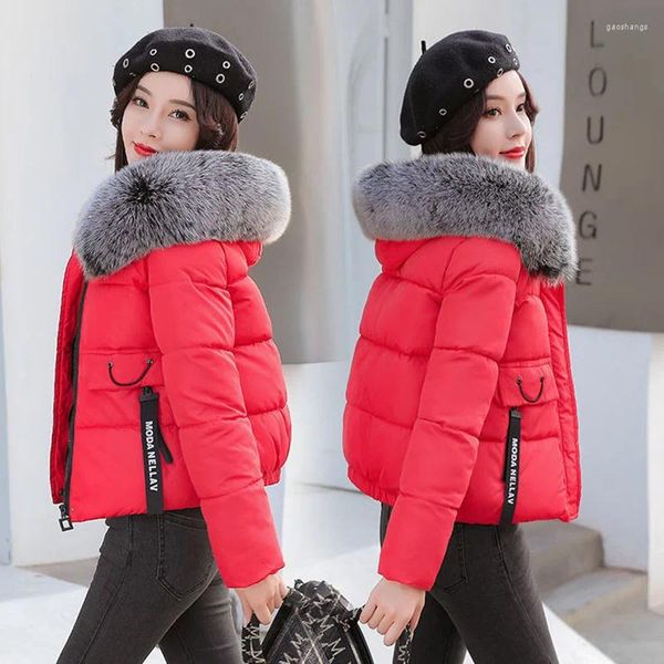 Trenchs Femmes Parkas Femmes Nice Hiver Coton Rembourré Dames Veste Col De Fourrure À Capuchon Lâche Épais Chaud Parka Femme Vers Le Bas Manteau Court