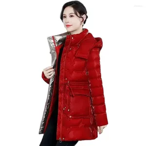 Trench Coats Femmes Pearlescent Glossy Wash-Free Cotton-Padded Veste Girls Long Emph Slim 2023 Hiver Coat d'hiver
