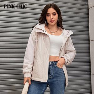 Abrigos de trinchera para mujer PINK CHIC Primavera 2024 Parka Chaqueta suelta Pista Moda Acolchada Algodón fino S3056