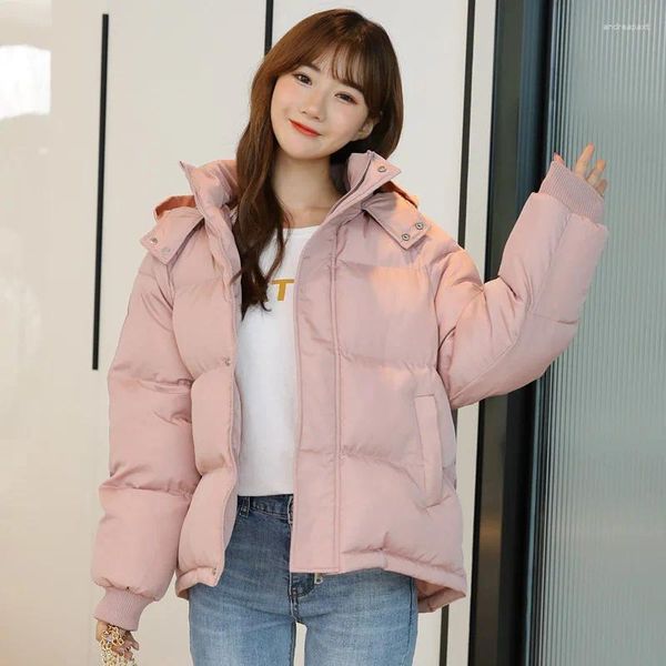 Trench Coats de femme rose fille mignonne parkas veste en coton automne hiver slim slim court à capuche épaisse mode lâche