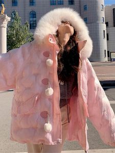 Trenchs de femmes manteaux rose kawaii down coton manteau pour femmes 2024 hiver court étudiant pain épaissi chaud capuche fourrure artificielle