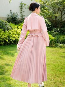 Trench Cods Coats Pink Long High Grade Elegant Classic Western Suit Cold Cold Breaker Coat Spring and Automne 2023