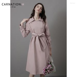 Capas de zanja para mujeres Pink Long Long Style Style Temperament Spring and Autumn Coat Sweet Lady 2023 Outfit