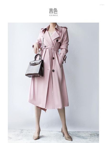 Gabardina para mujer, cortavientos rosa para mujer, moda de primavera y otoño 2023, abrigo largo fino de temperamento delgado avanzado.