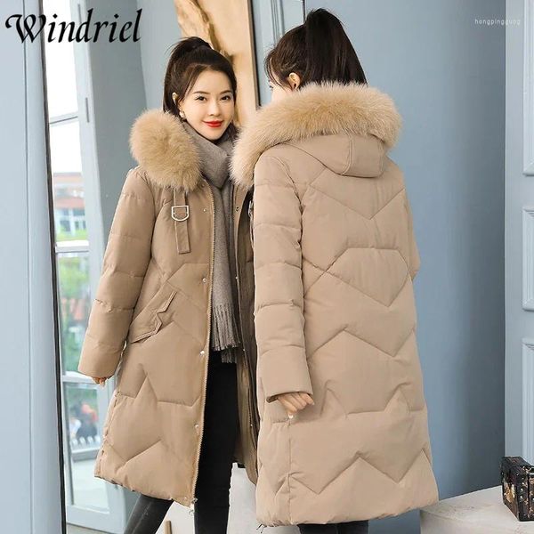 Trenchs de femmes Plus Taille 5XL Parkas d'hiver Femmes Grande Fourrure Épaissir Chaud Longues Vestes Femme Coton Rembourré Vêtements d'extérieur à capuche