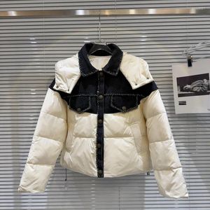 Trenchs de femmes manteaux prepomp 2023 arrivée d'hiver strass denim patchwork capuche manteau chaud femmes blanc canard doudoune GP079