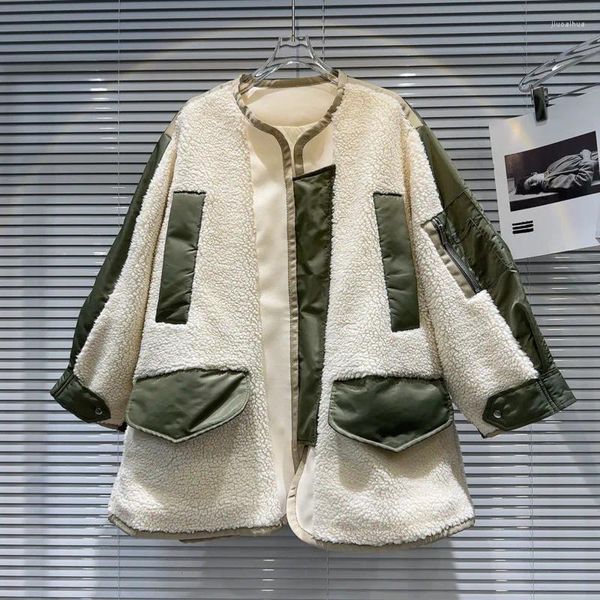 Trenchs de femmes Prepomp 2023 Collection d'hiver Polaire Patchwork Coton Long Manteau Femmes GM138