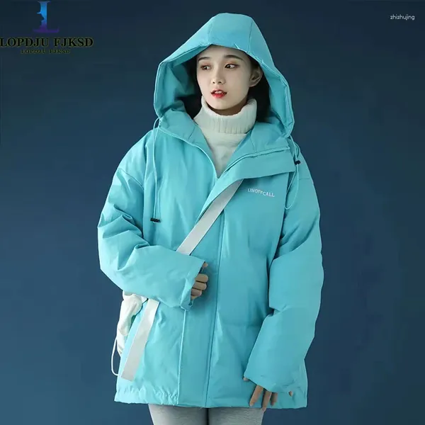 Trenchs de Femmes Manteaux Preppy Style Veste rembourrée en coton pour femmes à capuche courte Parka manteau ample à lacets Chic Vestes Mode d'hiver 2024