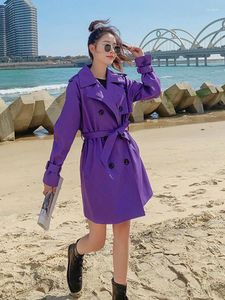 Trenchs de femmes manteaux violet manteau pour femmes 2023 automne revers double boutonnage mode coupe-vent femme vêtements streetwear