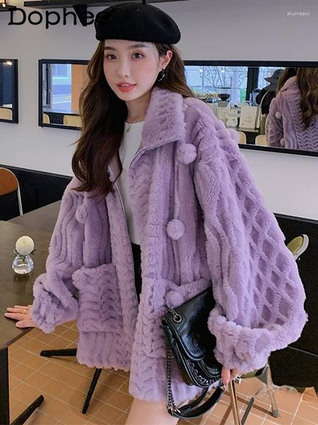 Trench femme violet daim laine d'agneau manteau court automne et hiver 2023 doux fausse fourrure épaissi élégant coton rembourré chaud