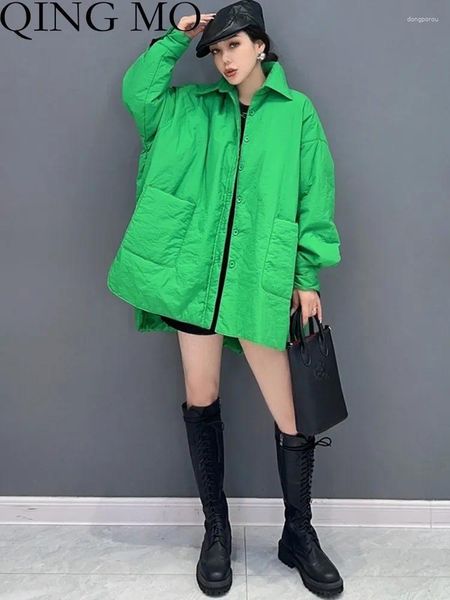 Trench-Coats pour femmes Qing MO 2024 Automne Hiver décontracté épaississement Couleur solide Colon Coton Veste femme Tendance verte pourpre