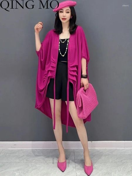 Capas de zanja para mujeres Qing MO 2024 Summer Fashion Coreano Gran tamaño Cardigan Cárcate Mujer Casual Casual Rojo ZXF2147