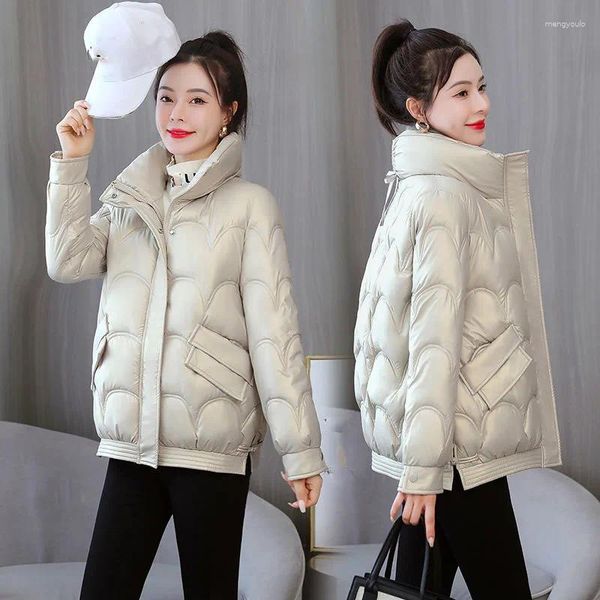 Trenchs Femmes QNPQYX Hiver Y2K Femmes Parkas Veste Casual Stand Col Tissu Brillant Manteau Chaud Femme Mode Zip Épais Coton Rembourré