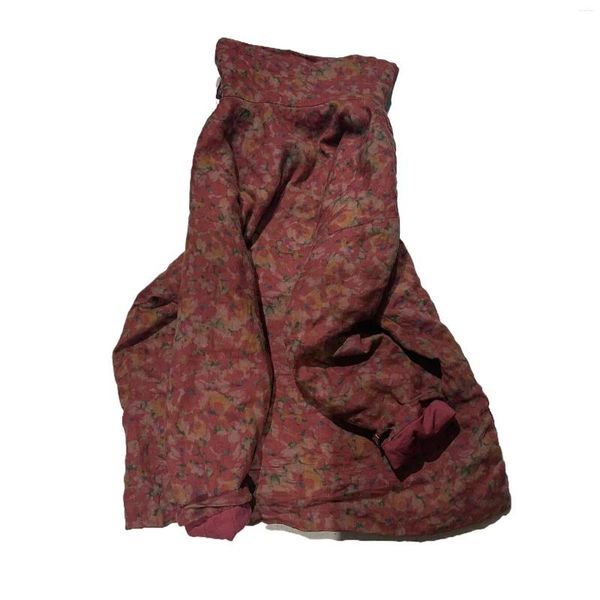 Gabardinas para mujer QPFJQD Mujer Retro Lino Cuello Alto Algodón Invierno Cálido Parkas Color Sólido Ropa 2024 Mujeres Vintage Chaquetas Largas