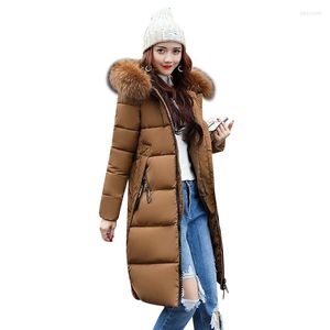Damesgeuljagen kwaliteit 2023 winter vrouwen lange warme jas faux bont hoodies parkas vrouw wagde down jassen katoenkleding