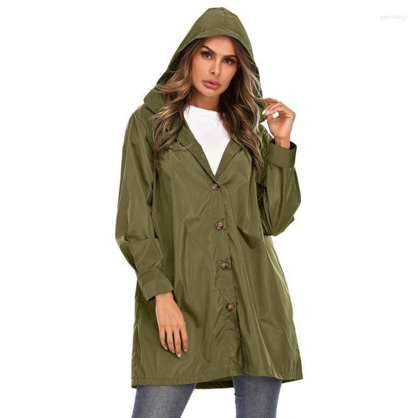 Gabardina para mujer, chubasquero con capucha, chaqueta informal para mujer, a prueba de viento, impermeable, botones, abrigo para mujer, Otoño Invierno, manga larga para mujer