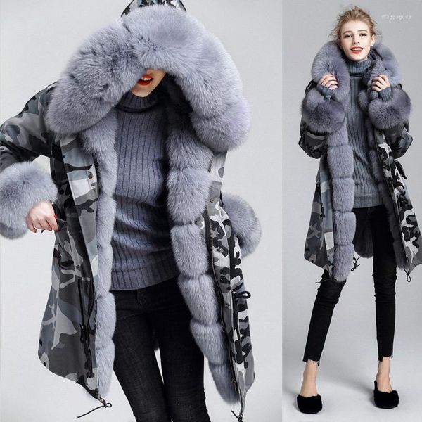 Gabardina para mujer, abrigo de piel auténtica, chaqueta Parka con forro Rex extraíble larga cálida de invierno para mujer, capucha con cuello Natural