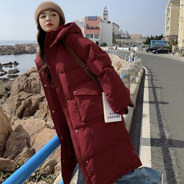 Abrigos de trinchera para mujer Real S Largo Grueso Navidad Rojo Chaqueta acolchada de algodón Invierno 2023 Suelta con capucha Ropa cálida para niña