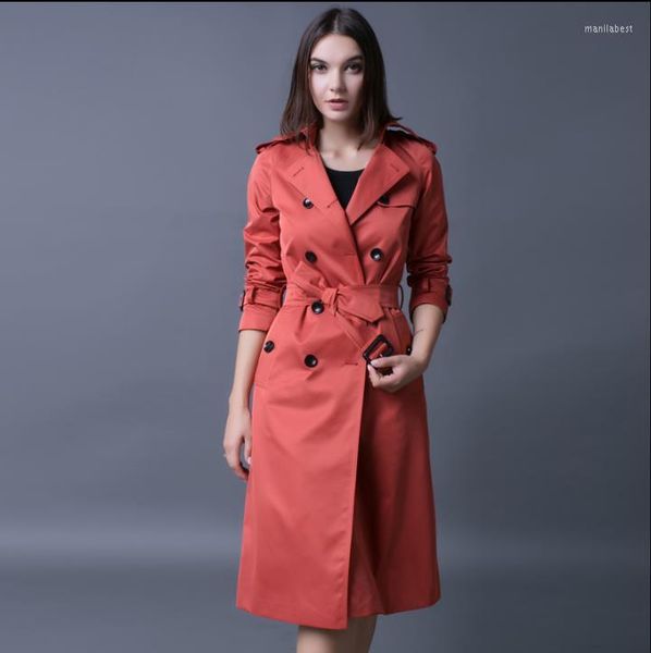 Trenchs pour femmes rouge noir 2022 mode mince manteau à double boutonnage pour femmes pardessus vêtements longs femme Casaco Sobretudo Feminino S-