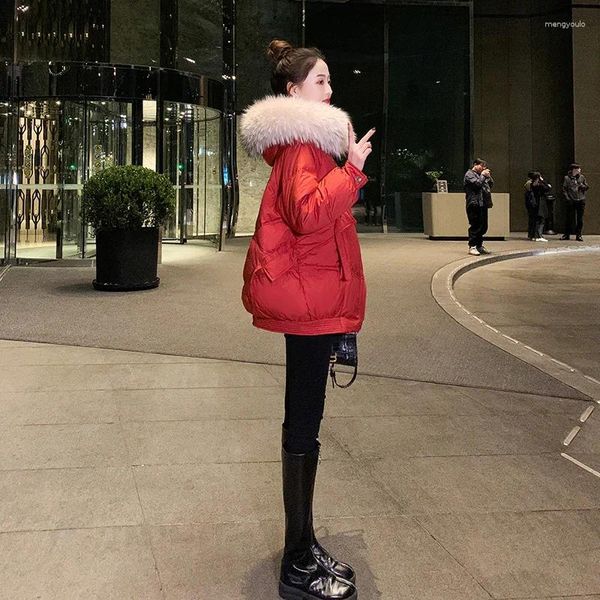 Trenchs de femmes manteaux veste de coton rouge pour femmes hiver épaissie vestes courtes chaudes à capuche col de fourrure vêtements d'extérieur parkas casaco feminino