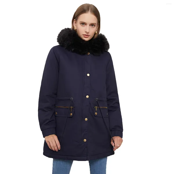 Trenchs de femmes manteaux rouges / multicolores matelassés pour femmes 2023 Parkas de mode d'hiver avec capuche en fausse fourrure et doublure en coton épaissi coupe ample