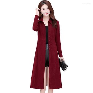 Dames Trenchcoats Rood Windjack Vrouwelijke Herfstkleding 2023 Slanke Middellange Veelzijdige Casual Polo Kraag Jas