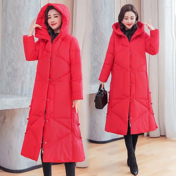 Trenchs pour femmes Manteaux rétro longs vers le bas Veste rembourrée Chaleur d'hiver Mode coréenne Manteau en coton ample sur le genou