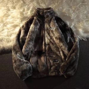 Trenchs pour femmes Manteaux de coton rétro Tie-Dye pour femmes surdimensionnées vestes rembourrées en polaire épaisse col montant chaud moelleux
