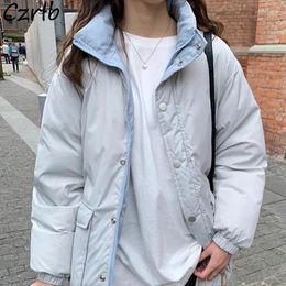 Casacos de Trench das Mulheres Reversível Parkas Mulheres Ulzzang Chic Sólido Inverno Mais Grosso Faculdade Adolescentes Outwear Moda Adorável Simples Harajuku Senhoras