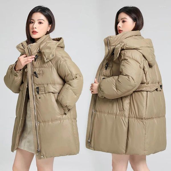 Abrigos de trinchera para mujer Botón de cuerno de vaca ruso Chaqueta de invierno Parkas Versión coreana Abrigo de algodón casual Espesar