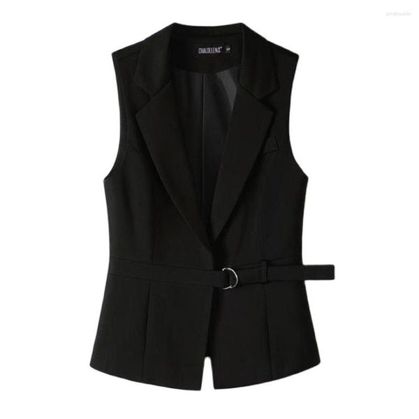 Trenchs de femmes S-2XL Ol Fashion Femmes Costume Gilets Taille élastique Slim Bureau élégant sans manches Femme Tops Vestes noires