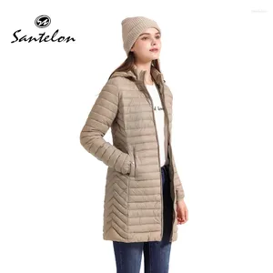 Trenchs de femmes Santelon Femmes Long Parka Chaud Manteau avec capuche Femme Hiver Extérieur Rembourré Coton Vêtements Ultraléger Portable Outwear