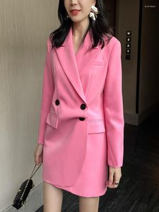 Dames Trench Coats Senior Pink Fashion Age Reduction Foreign Style Elegante asymmetrische slanke silhouetpak met lange mouwen Silhouet Suit rokveer veer