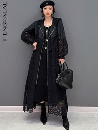 Damesgeul Lagen Shengpalae vrouw uitgehold afdrukken Haped Hooded Losse Zipper Cardigan Black bovenkleding kleding 2023 Spring 5R1164 230421