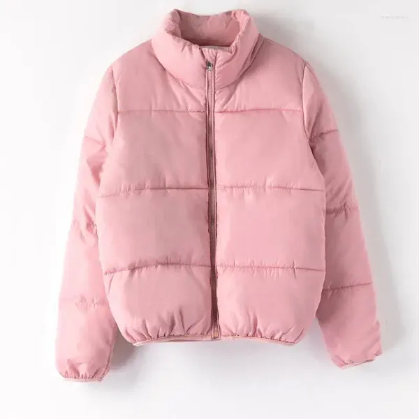 Abrigos de trinchera para mujer Chaqueta casual corta Mujeres Invierno Puffer Abrigo Soporte Collar Mint Pink Sólido Espesar Parka Dames Styled Outwear