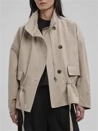 Trench-Coat court pour femme, coupe-vent avec cordon de serrage, veste Simple et polyvalente, haut pour vêtements féminins, automne et hiver