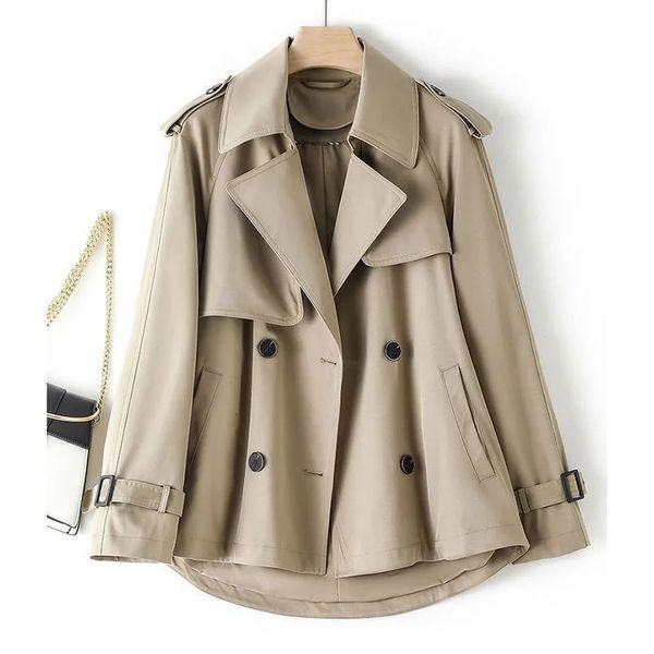 Trenchs Femmes Coupe-vent court Femmes Printemps Automne Mode Kaki Rose Noir Trench-Coat Manteaux Lâches Femme Double Boutonnage Vêtements D'extérieur 230824